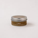 Load image into Gallery viewer, Coffee soy wax candle in a brown metal tin, handpoured, on a white background