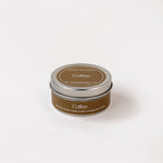 Load image into Gallery viewer, Coffee scented soy wax candle in a brown tin with silver lid on white background