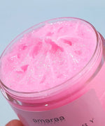 Load image into Gallery viewer, Amaraa Fragrances pink whipped body scrub with sparkles in a clear jar