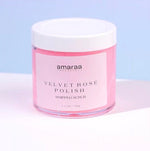 Load image into Gallery viewer, Amaraa Velvet Rose Polish whipped scrub in pink jar on a light blue background