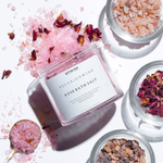 Load image into Gallery viewer, Amarra rose bath salt with pink Himalayan salt and dried rose petals in glass jars