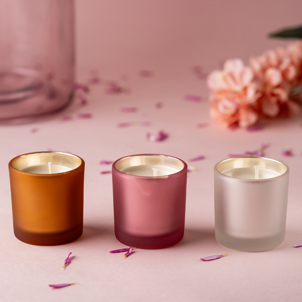 Pink Metallic Jar Festive Flower Candle