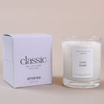 Load image into Gallery viewer, Classic soy wax candle in glass jar and box by Amaraa Fragrances, Love Story scent