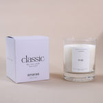 Load image into Gallery viewer, Classic soy wax candle in glass jar with white box, Amaraa Fragrances branding