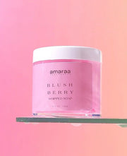 Amaraa Blush Berry whipped soap jar on pink gradient background